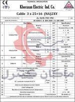 دیتاشیت کابل آلومینیوم 3 در 25 بعلاوه 16 خراسان افشارنژاد NA2XY