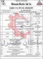 دیتاشیت کابل آلومینیوم 3 در 35 بعلاوه 16 خراسان افشارنژاد NA2XY